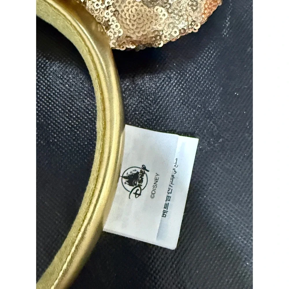 Disney Parks Minnie Mouse Ears Headband Rose Gold Sequin Gold Bow Hidden Mickey
